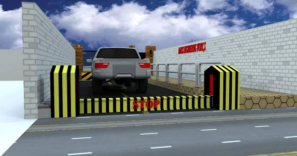 Automatic boom barrier with STOP marking for secure vehicle entry and access control in Pakistan