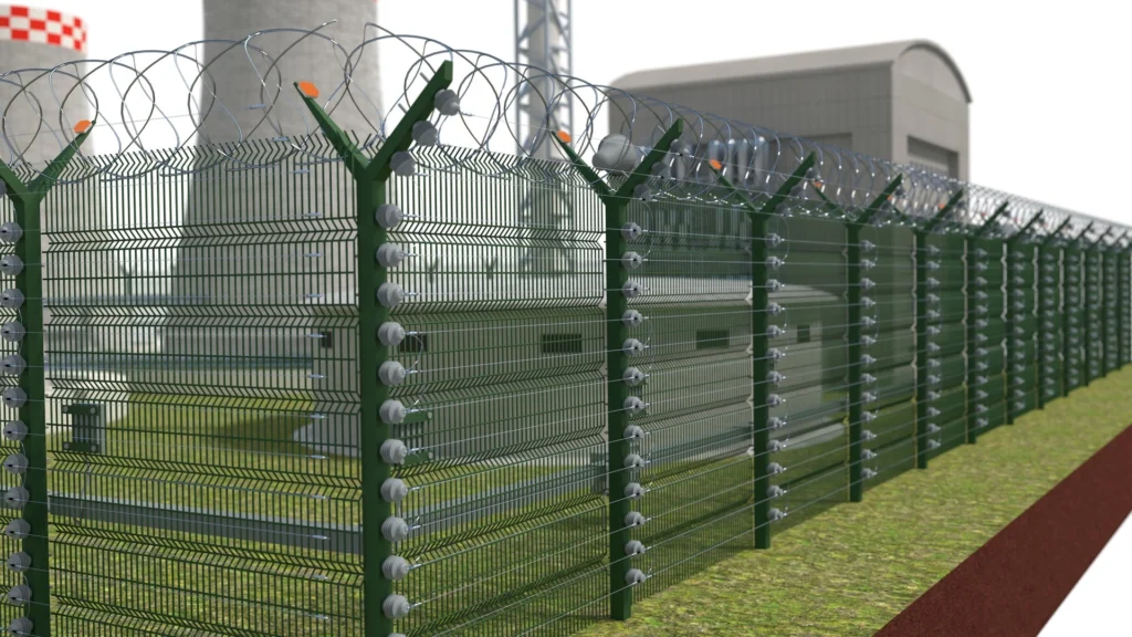 Electric security fence barrier system with high voltage perimeter protection