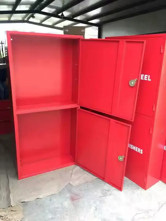 Fire extinguisher storage cabinet system for commercial and industrial fire safety equipment