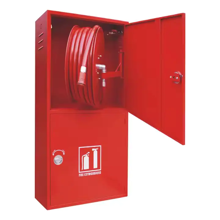 Fire hose reel cabinet system for industrial and commercial fire safety protection