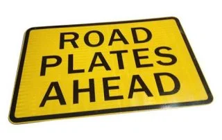 Road plate ahead traffic sign for road safety and vehicle warning systems